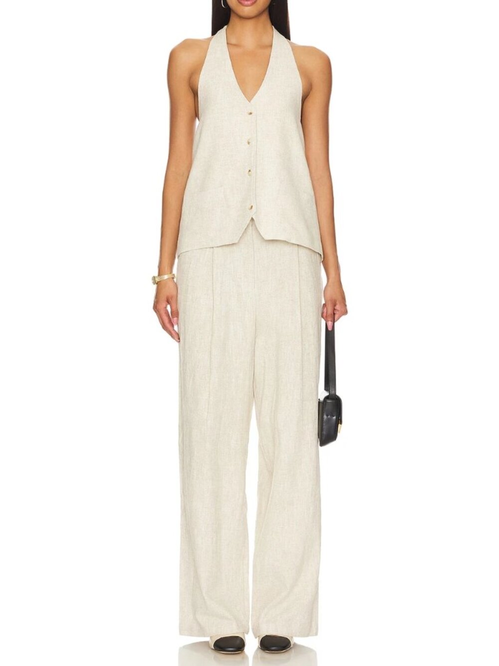 NWT Lioness Revolve Set Sz L Hills Halter La Quinta Pants Oatmeal Quiet Luxury